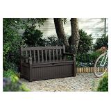 Keter Solana 70 Gallon Storage Bench Deck Box for Patio Furniture, Front Porch Decor and Outdoor Seating Perfect to Store Garden Tools and Pool Toys, Brown Keter Solana 70 Gallon Storage Bench Deck Box for Patio Furniture, Front Porch Decor and Outdoor Seating Perfect to Store Garden Tools and Pool Toys, Brown