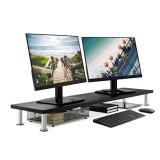 Large Dual Monitor Stand for Computer Screens, Bamboo Riser Supports Monitors, Printers, Laptops or TVs up to 100lbs, Perfect Shelf Organizer for Office Desk Accessories & TV Stands, Black Large Dual Monitor Stand for Computer Screens, Bamboo Riser Supports Monitors, Printers, Laptops or TVs up to 100lbs, Perfect Shelf Organizer for Office Desk Accessories & TV Stands, Black