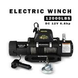 RUGCEL 12000lb Waterproof Electric Synthetic Rope Winch with Hawse Fairlead, Wired Handle and 2 Wireless Remote