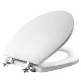 Mayfair Round Enameled Wood Toilet Seat in White with Chrome Hinge and STA-TITE