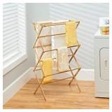 mDesign Tall Vertical Bamboo Foldable Laundry Drying Rack - Compact, Portable and Collapsible for Storage - Large Capacity for Laundry Room - Natural