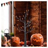 KPCB 30LED Artificial Tree for Halloween Room DÃ©cor Aesthetic Modern Ornament Tree Lamp 2.3FT Black Birch Tree for Wedding, Party, Holiday