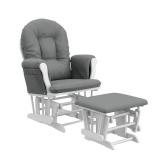 Storkcraft Hoop Glider and Ottoman White with Gray Cushions