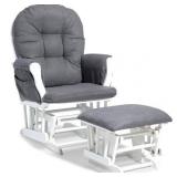 Storkcraft Hoop Glider and Ottoman White with Gray Cushions