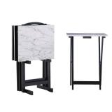 Linon 5-Piece Faux Marble Folding Tray Table Set, White