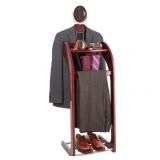 StorageMaid Clothes Valet with Mirror Beautiful Solid Mahogany Hardwood Wardrobe Stand for Clothes with Trouser Bar, Jacket Hanger, Tray Organizer, Tie & Belt Hook and Shoe Rack