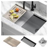 KRAUS Bellucci White Granite Composite 32 in. Single Bowl Undermount Workstation Kitchen Sink with Accessories