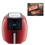 GoWISE USA 5.8-Quart Programmable 8-in-1 Air Fryer XL + Recipe Book (Chili Red)