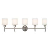 Design House 556225 Aubrey Transitional 5-Light Indoor Bathroom Vanity Light Dimmable Frosted Glass for Over the Mirror, Satin Nickel