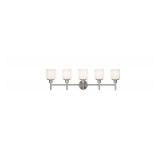 Design House 556225 Aubrey Transitional 5-Light Indoor Bathroom Vanity Light Dimmable Frosted Glass for Over the Mirror, Satin Nickel