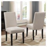 Roundhill Furniture Biony Fabric Nail Head Dining Chair Set of 2, Tan