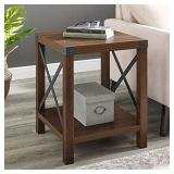 Walker Edison Sedalia Modern Farmhouse Metal X Side Table, 18 Inch, Dark Walnut
