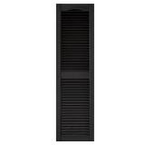 14.5 in. W x 55 in. H Builders Edge, Standard Cathedral Top Center Mullion, Open Louver Shutters, Includes Matching Installation Spikes, 002 - Black