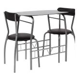 Flash Furniture Sutton 3-Piece Space-Saver Bistro Set with Black Glass Top Table and Black Vinyl Padded Chairs