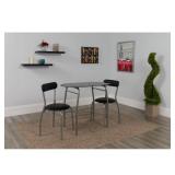 Flash Furniture Sutton 3-Piece Space-Saver Bistro Set with Black Glass Top Table and Black Vinyl Padded Chairs