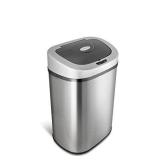 NINESTARS Automatic Touchless Infrared Motion Sensor Trash Can with Stainless Steel Base & Oval, Silver/Black Lid, 21 Gal