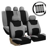 FH Group Light & Breezy Gray and Black Auto Accessories Set, with Steering Wheel Cover and Seat Belt Pads, Airbag Compatible and Split Bench Full Set Seat Covers
