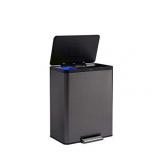 Rubbermaid Elite Stainless Steel Metal Dual Stream Step-On Trash Can for Home and Kitchen Waste and Recycling, 15.9 Gallon, Charcoal