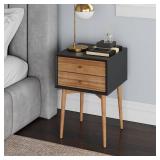 Nathan James Harper 2-Drawer Mid-Century Side Table, Black/Brown