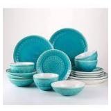 Euro Ceramica Fez Collection Reactive Crackle-glaze 16 Piece Double Bowl Dinn...