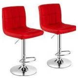 costway modern Swivel Adjustable armless chair set of 2 red and crome legs