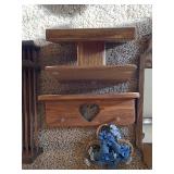 Wood decor, hand made book stand, shelf, mirror.