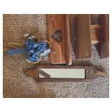 Wood decor, hand made book stand, shelf, mirror.