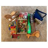 Kids toys, VHS movies, Dry erase board, Wooden rocking horse