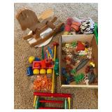 Kids toys, VHS movies, Dry erase board, Wooden rocking horse