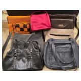 Handbags and checkered beach towel
