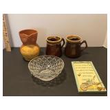 Home decor, coffee cups, glass dish, wall art
