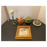 Home decor, vase, bunny planter, sister wall art, tin ponderosa cup, milk glass candy dish