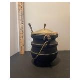 Vintage cast iron cauldron fire starter smudge pot w/ pumice wand and lid