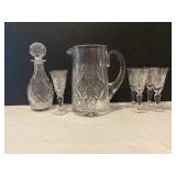 Cut glassware, decanter, pitcher, glasses