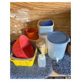 Outdoor plastic containers, damaged but useful