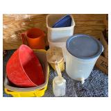 Outdoor plastic containers, damaged but useful