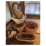 Wicker baskets, heart shaped wreath