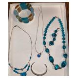 Blue/silver jewelry lot, cuff bracelet