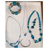 Blue/silver jewelry lot, cuff bracelet
