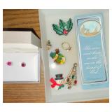 Clip on/post earrings, Christmas costume jewelry