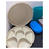 Tupperware, veggie tray, pitcher, popsicle maker some lids damaged.