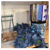 Wall rack and miscellaneous decor, blue garland