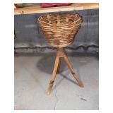 Wicker plant stand, food trays, jello molds, plate holders
