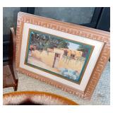 Wall art, two plates, glassware