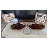 Wall art, two plates, glassware