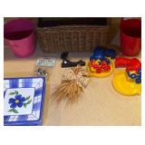 Basket, planters, plates