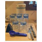 Glasses, canaster, knives