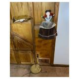 Tall brass lamp fixture, shelf doll