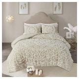 3pc Full/Queen Cecily Cotton Chenille Medallion Comforter Set - Taupe