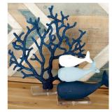 Decmode Coastal Polystone Blue Branched Coral Sculpture Beach Decor, Blue